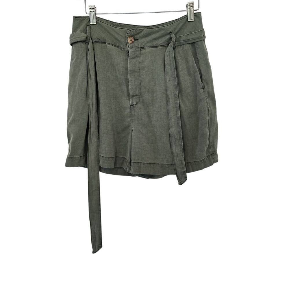 Faherty Belted Paperbag Shorts Size M Olive Green Linen Blend High Rise Pleated